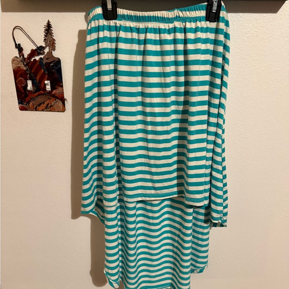 Poof teal and White striped high low skirt cotton Women's Skirt size small